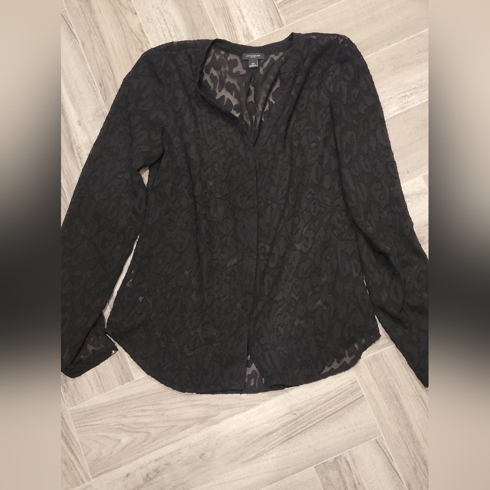 Ann Taylor black leopard sheer blouse XS